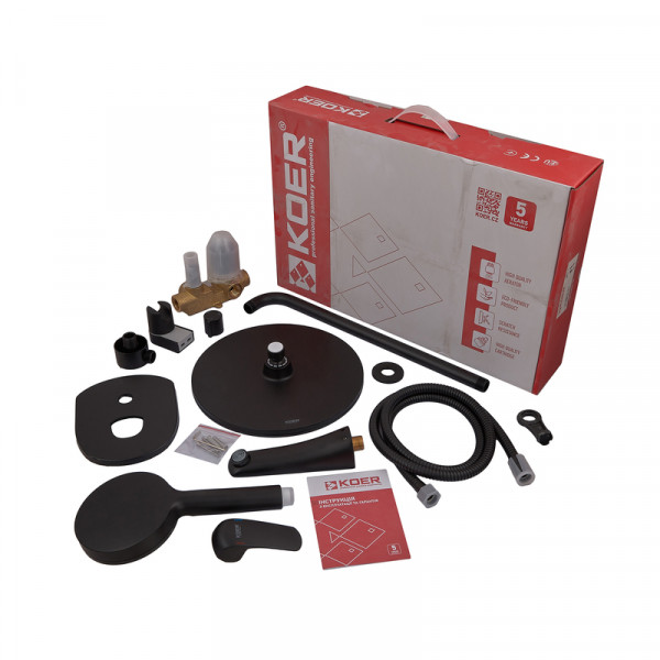 Вбудована душова система із змішувачем Koer KB-64008-05 (Колір чорний) (KR3477)