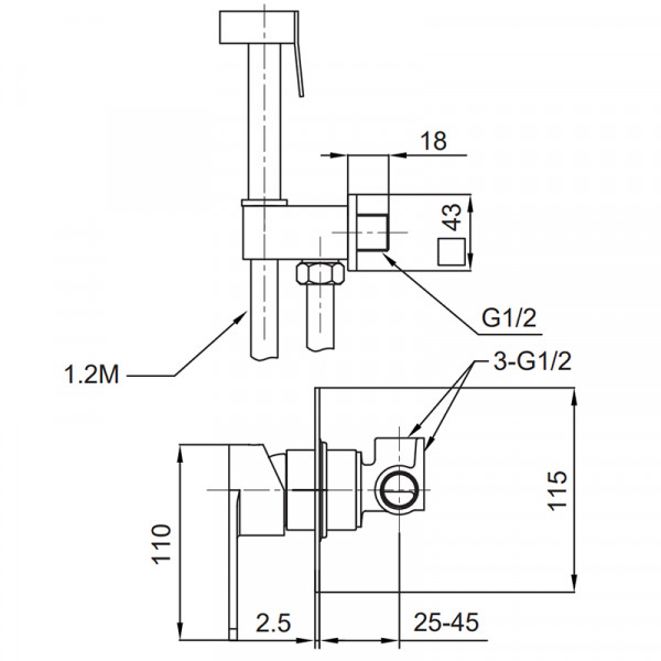 Змішувач для гігієнічного душу Koer KI-23015-02 (з нерж. сталі) (Колір нерж) (KR4786)