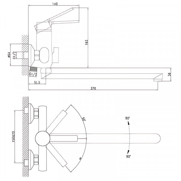 Смеситель для ванной Zerix LOR7-124 (ZX5977)