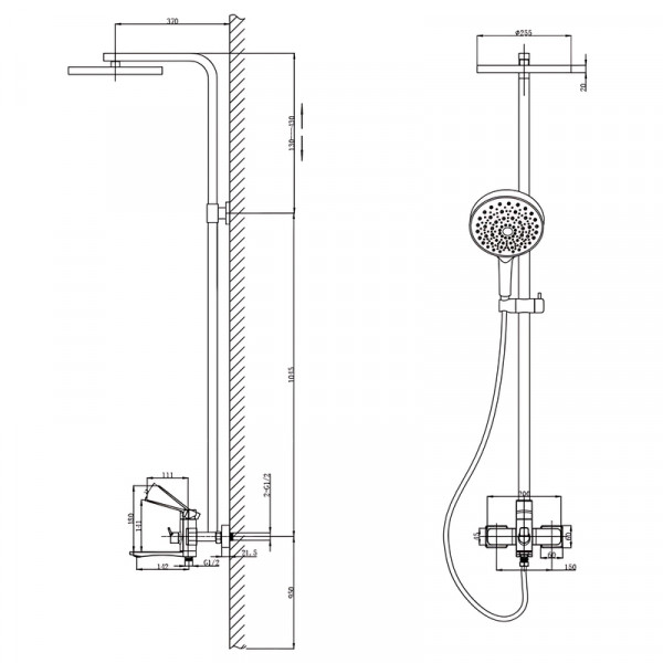 Душова колона зі змішувачем Mixxus Wilson 009-J Brushed Gold (Колір матове золото) (MI7124)