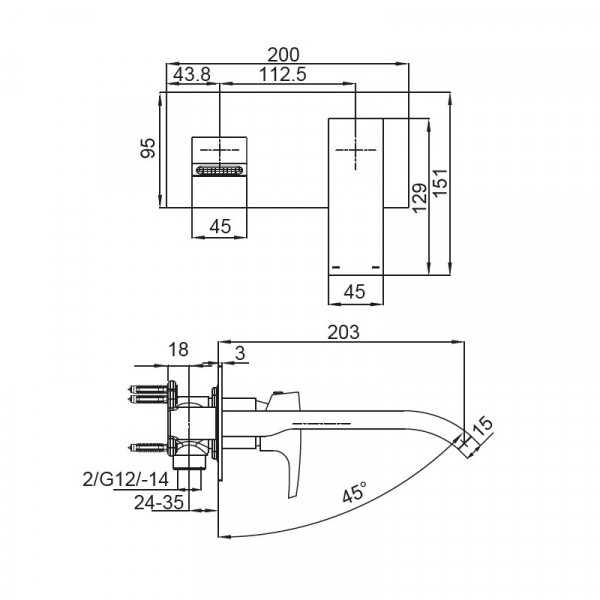 Змішувач для умивальника Koer KB-16007-05 вбудований (Колір чорний) (KR3451)