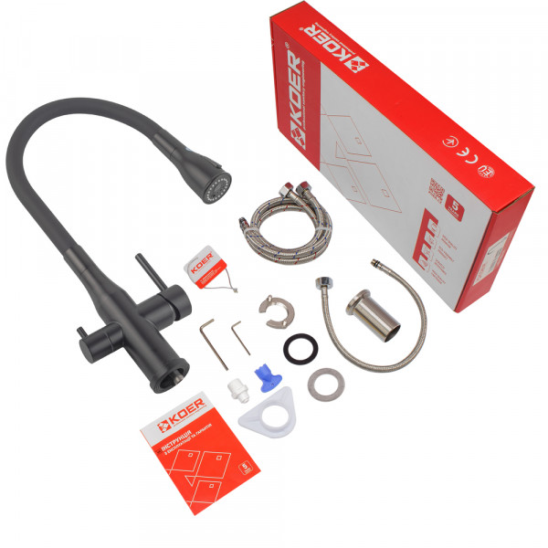 Змішувач для кухні Koer KI-72024-05 з виходом для питної води (нерж. сталь) (KR5012)