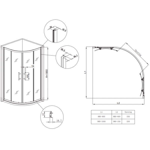Душова кабіна без піддону Koer SR SC04-90x90x195-TR-07 прозоре скло Easy Clean 5мм, графіт (KR5362)