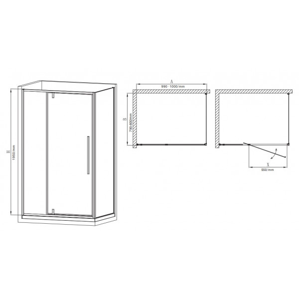 Душова кабіна без піддону Mixxus Premium BEVEL SC01-100x80x195-TR Black прозоре скло 6мм (MI6870)