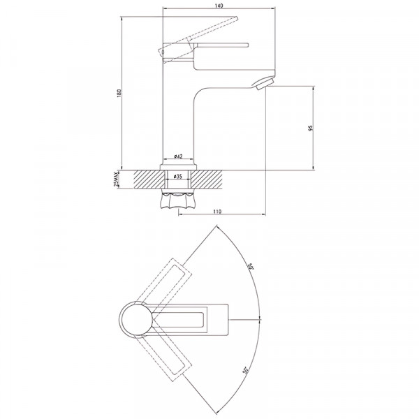 Смеситель для умывальника Zerix NEL1-125 (ZX5979)