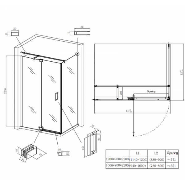Душова кабіна без піддону Koer SR SC02-120x90x200-TR-01 прозоре скло Easy Clean 8мм, хром (KR5354)