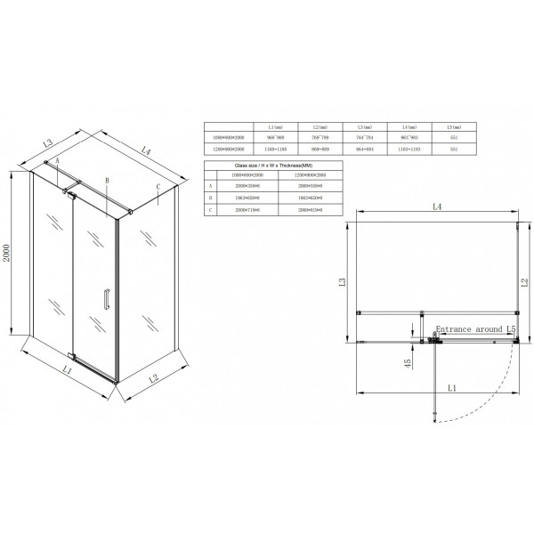 Душова кабіна без піддону Koer SR SC02-120x90x200-TR-01 прозоре скло Easy Clean 8мм, хром (KR5354)