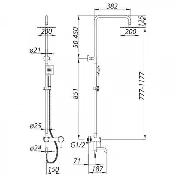 Душевая колонна со смесителем Zerix LR72401 (нерж. сталь) (LL1027)