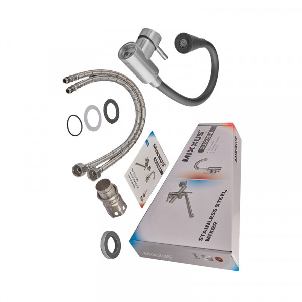 Змішувач для кухні MIXXUS SUS-011-T REFL.BLACK з силіконовим виливом з нерж. сталі SUS304, вилив чорний (MI8226)