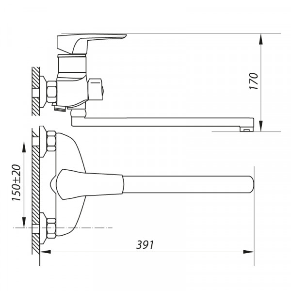 Смеситель для ванны Zerix NGB 180 (ZX0043)
