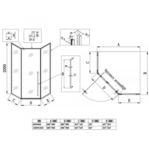 Душова кабіна без піддону Koer SR SC06-90x90x200-TR-07 прозоре скло Easy Clean 8мм, графіт (KR5366)