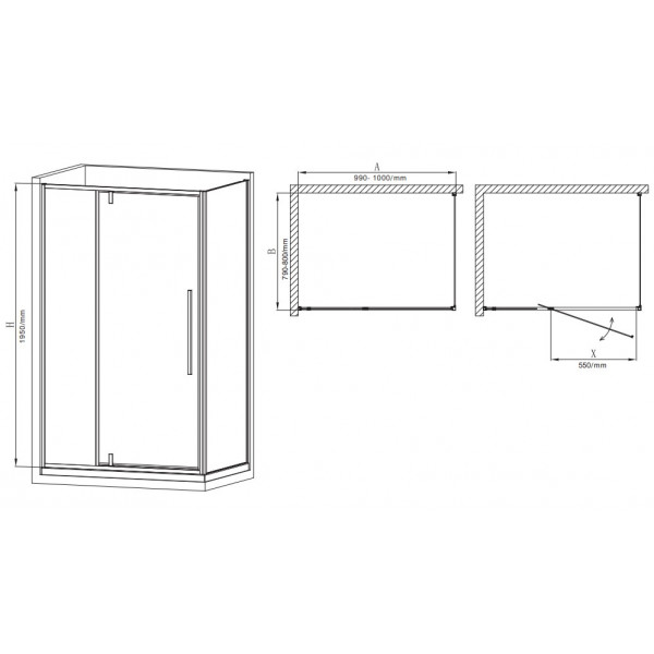 Душова кабіна без піддону Mixxus Premium BEVEL SC01-100x80x195-TR Chrome прозоре скло 6мм (MI6869)