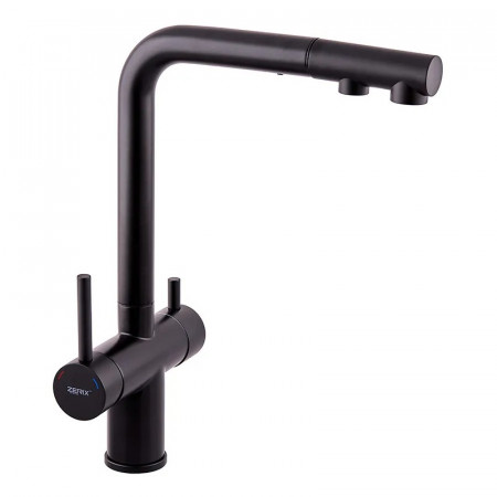 Кухонний змішувач на дві води Zerix LUX-024 Black з висувною лійкою (нерж. сталь) (ZX5556)
