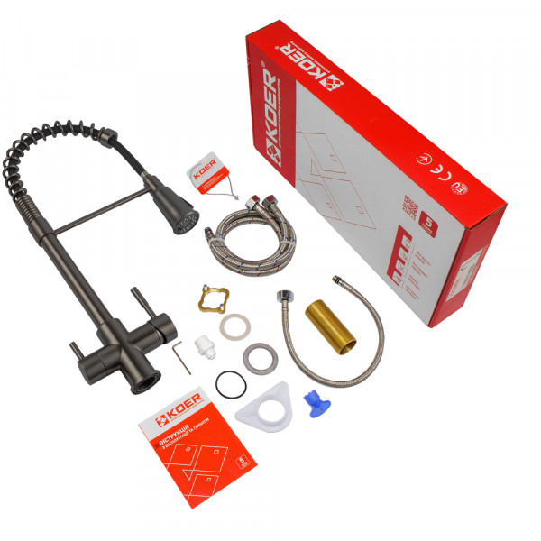 Змішувач для кухні Koer KB-72025-07 з виходом для питної води (вилив - пружина) (KR5016)