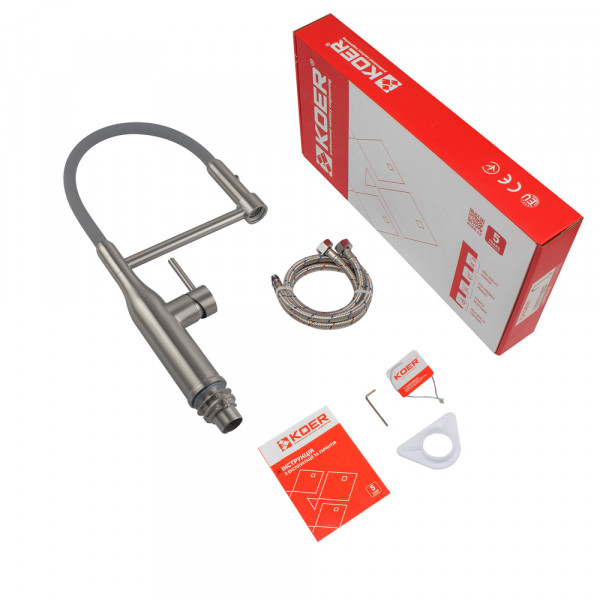 Кухонний змішувач з силіконовим виливом KOER KI-70005-02 (нерж. сталь) (KR3388)