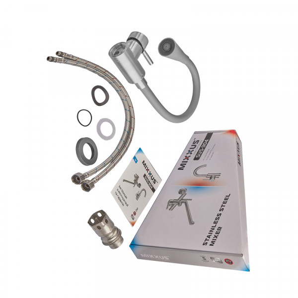 Змішувач для кухні MIXXUS SUS-011-T REFL.GRAY з силіконовим виливом з нерж. сталі SUS304, вилив сірий (MI8227)