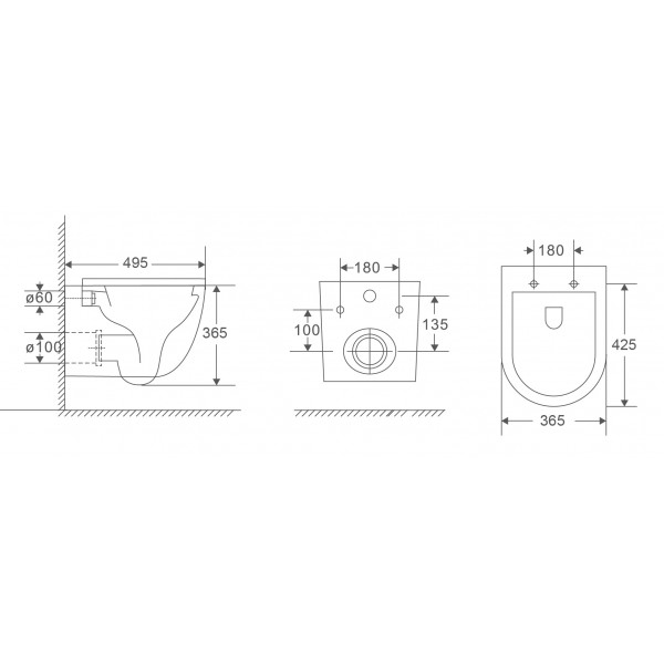 Унітаз підвісний Mixxus Premium Ellipse-0301-T3 495x365x365mm, система змиву Tornado 3.0 (MP6461)