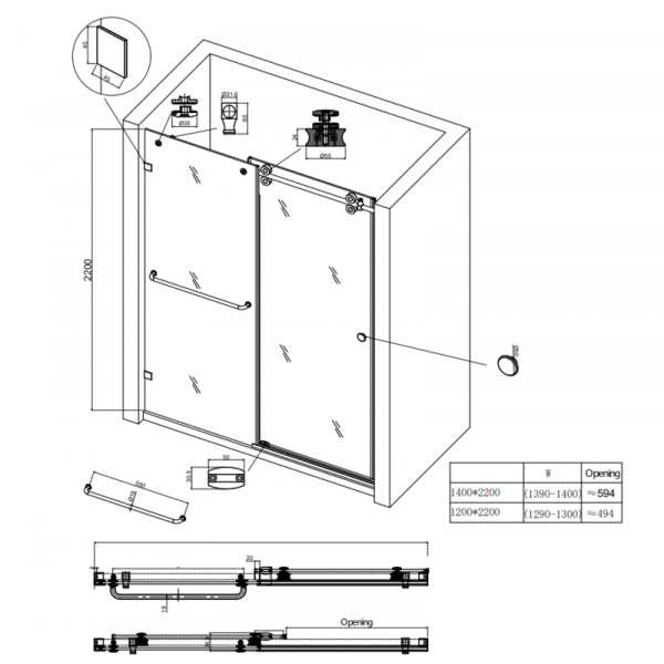 Двері в нішу Koer SR SD06-140x220-TR-07 прозоре скло Easy Clean 8мм, графіт (KR5369)