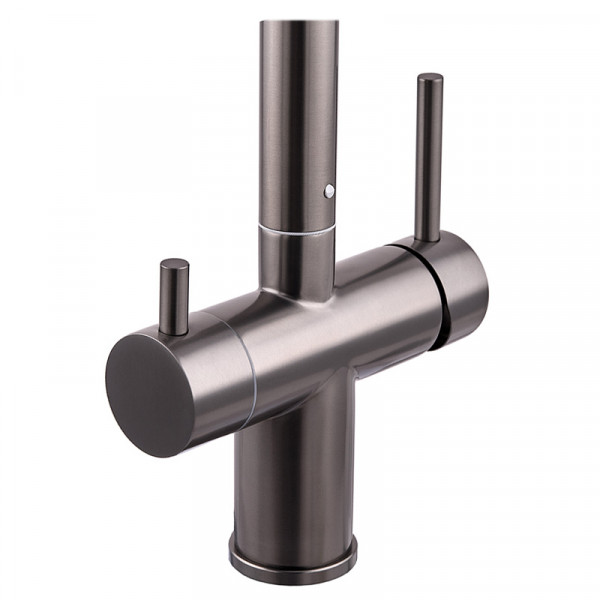 Кухонний змішувач на дві води Zerix LUX-024 Graphite з висувною лійкою (нерж. сталь) (ZX5557)