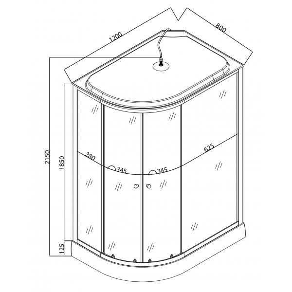 Бокс душовий без гідромасажу Mixxus WAVE SB02-120x80x215-R-FB SATIN з низьким піддоном (MI6893)