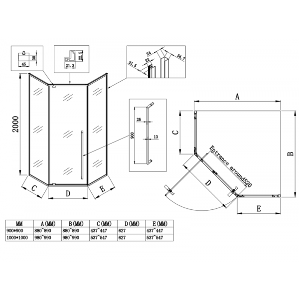 Душова кабіна без піддону Koer SR SC06-90x90x200-TR-01 прозоре скло Easy Clean 8мм, хром (KR5364)