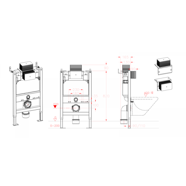 Інсталяція для підвісного унітазу Koer KT-0403 500x165x820mm без панелі змиву (KR5313)