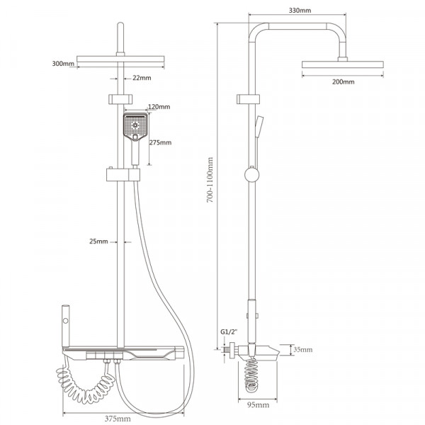 Душова колона зі змішувачем з кнопковим перемикачем з алюмінію ZERIX PBX-009-J GRAPHITE, 4 режими (ZX5851)