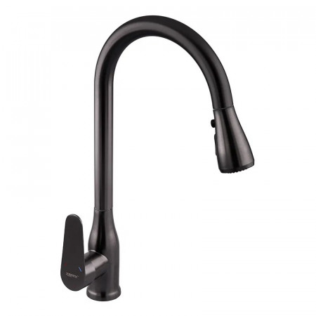 Змішувач для кухні з висувною лійкою Zerix PUL-014 Graphite з нерж. ст. SUS304 (кол. графіт) (ZX5036)