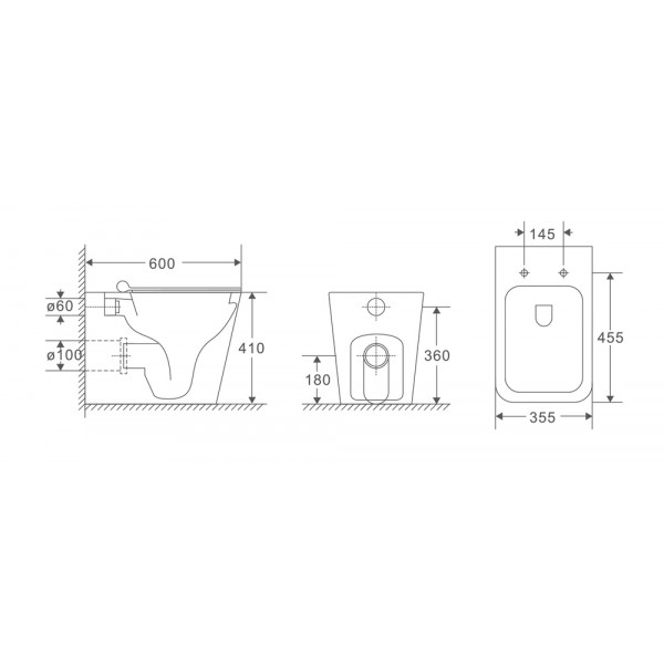 Унітаз підлоговий безбачковий Mixxus Premium QUADRO-0701-R 600х355х410mm, система змиву RIMLESS (MP6590)