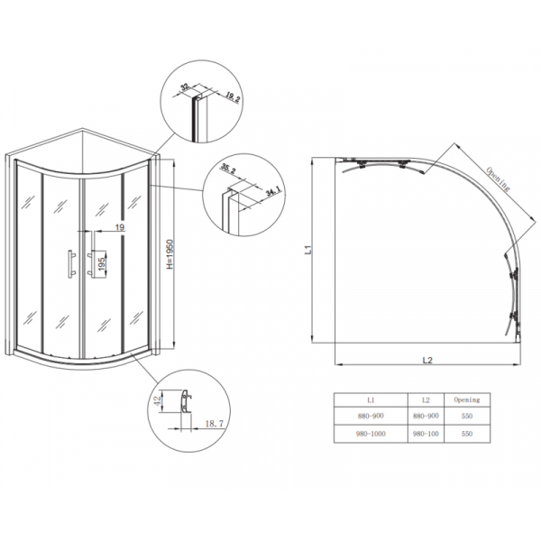 Душова кабіна без піддону Koer SR SC04-100x100x195-TR-01 прозоре скло Easy Clean 5мм, хром (KR5361)