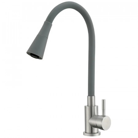 Змішувач для кухні MIXXUS SUS-011-T REFL.GRAY з силіконовим виливом з нерж. сталі SUS304, вилив сірий (MI8227)