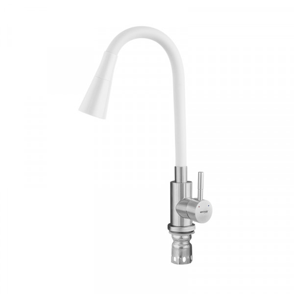 Змішувач для кухні MIXXUS SUS-011-T REFL.WHITE з силіконовим виливом з нерж. сталі SUS304, вилив білий (MI8228)