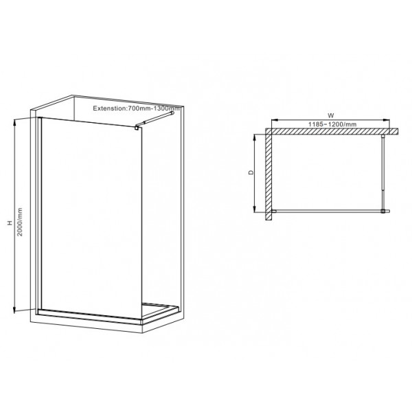 Душова перегородка Mixxus Premium FLAT SP01-120x200-TR Chrome Walk-In прозоре скло 8мм (MI6852)