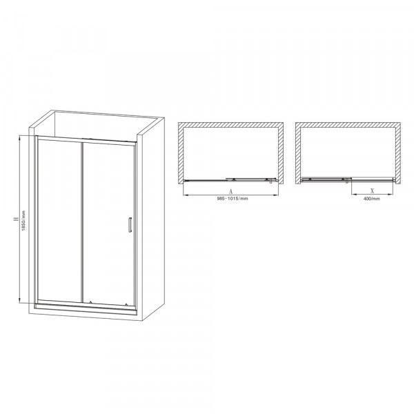 Двері у нішу розсувні MIXXUS PREMIUM DIVERSE SD01-100x185-TR CHROME прозоре скло 5мм (MI7165)