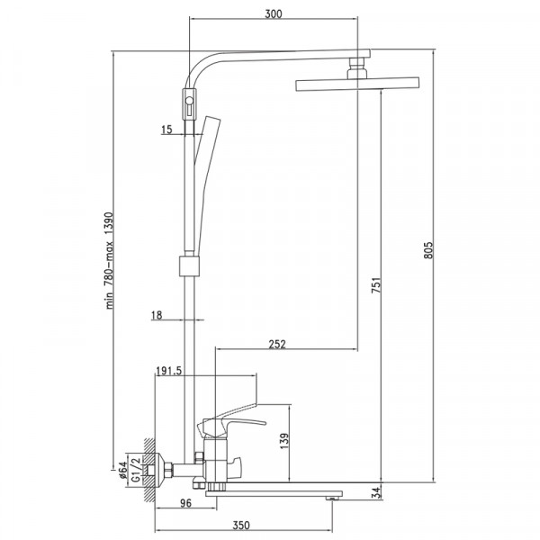 Душова колона зі змішувачем Mixxus Magnum 009-J (MI8231)