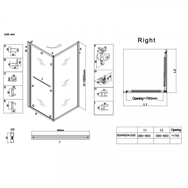 Душова кабіна без піддону Koer SR SC09-90x90x200-R-TR-12 прозоре скло Easy Clean 6мм Матове золото (KR5771)