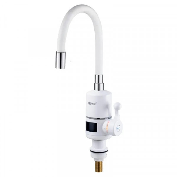 Проточний водонагрівач Zerix ELW06-EF-WHITE 3,3 kW з індикатором температури, силіконовий вилив, на мийку (ZX5856)