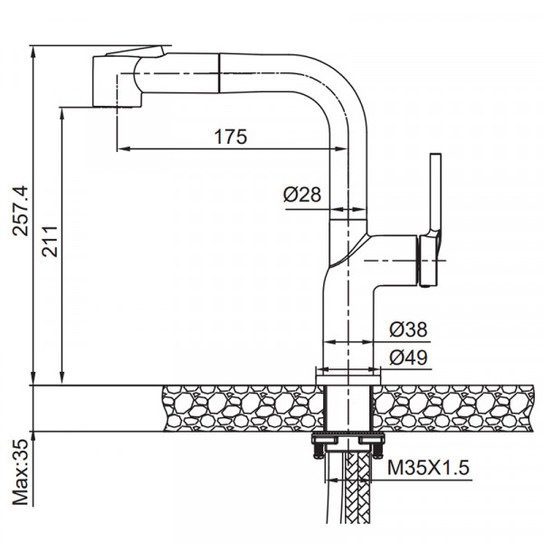 Змішувач для кухні з висувним виливом Koer KI-70021-02 (з нерж. сталі) (Колір нерж) (KR4798)