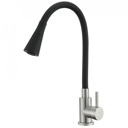 Змішувач для кухні MIXXUS SUS-011-T REFL.BLACK з силіконовим виливом з нерж. сталі SUS304, вилив чорний (MI8226)