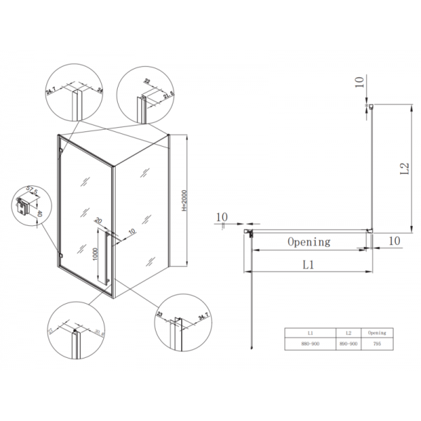 Душова кабіна без піддону Koer SR SC08-90x90x200-TR-01 прозоре скло Easy Clean 6мм, хром (KR5371)