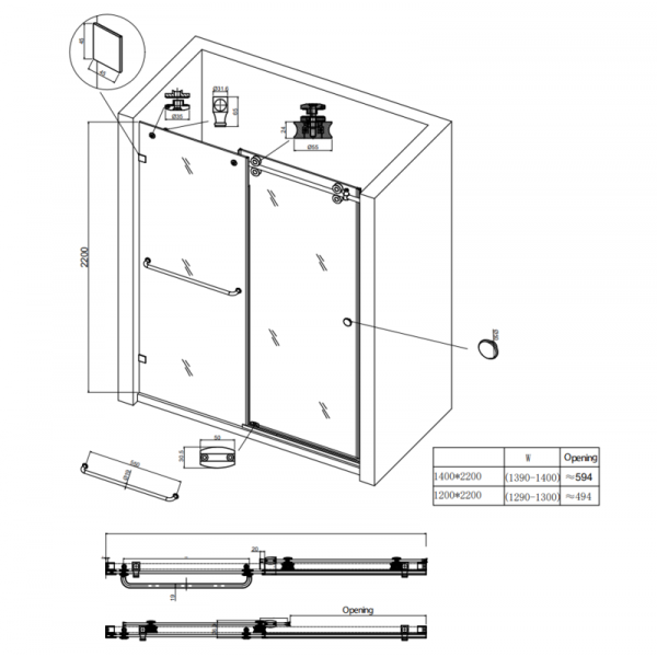 Двері в нішу Koer SR SD06-140x220-TR-01 прозоре скло Easy Clean 8мм, хром (KR5368)