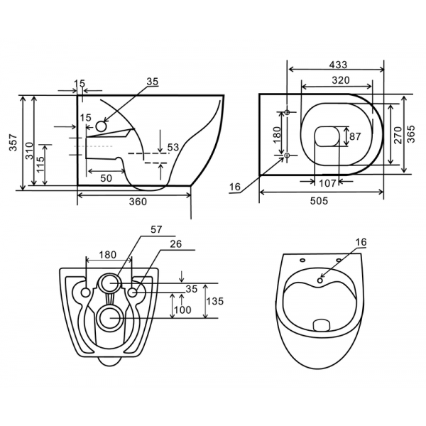 Унітаз-біде підвісний Mixxus Premium ELLIPSE-1301-R 500x365x350mm система змиву RIMLESS (MP6659)