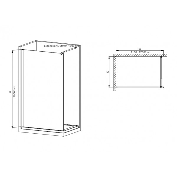 Душова перегородка Mixxus Premium FLAT SP02-120x200-TR Black Walk-In прозоре скло 8мм (MI6857)