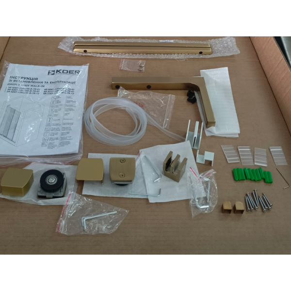 Двері у нішу Walk-In розсувні Koer SR SD07-120x200-R-TR-12 прозоре скло Easy Clean 8мм Матове золото (KR5774)