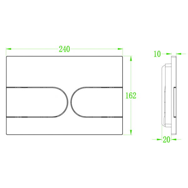 Панель змиву Koer KT-0604-03 240x160x10mm пластикова, кнопка закруглена (KR5322)