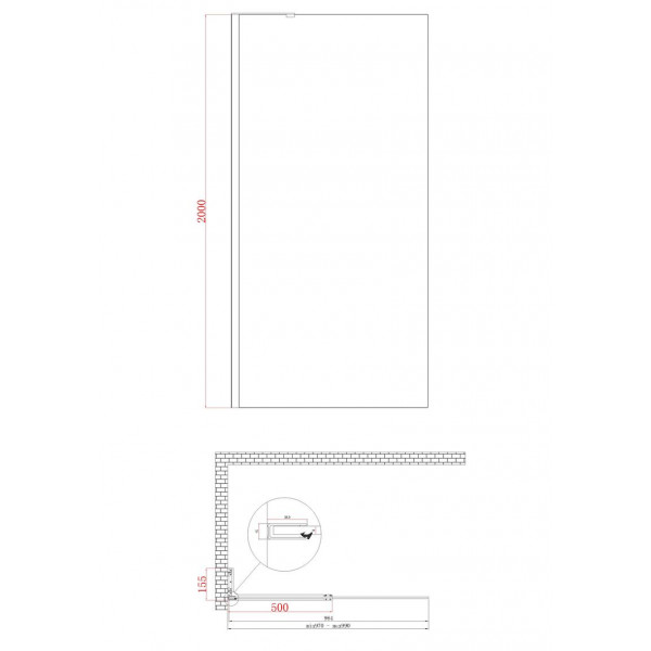 Душова перегородка Koer SR SP02-100x200-TR-12 Walk-In проз.скло Easy Clean 8мм, матове золото (KR5396)
