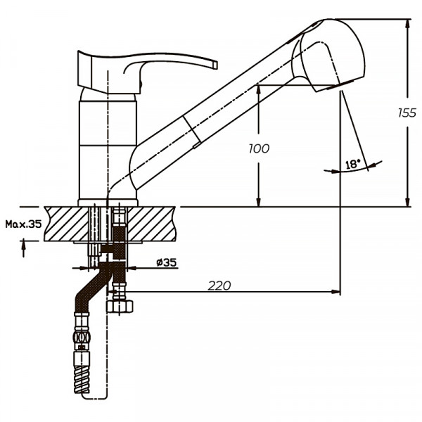 Смеситель для кухни Haiba Focus 014 с выдвижной лейкой (HB0129)