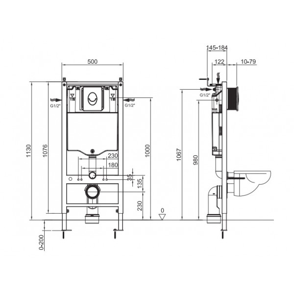 Інсталяція для підвісного унітазу Koer KT-0503-01 500x126x1150mm з панеллю змиву KT-0606-01 Хром (KR5347)