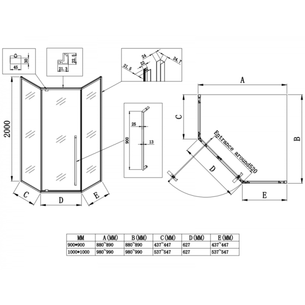 Душова кабіна без піддону Koer SR SC06-100x100x200-TR-01 прозоре скло Easy Clean 8мм, хром (KR5365)