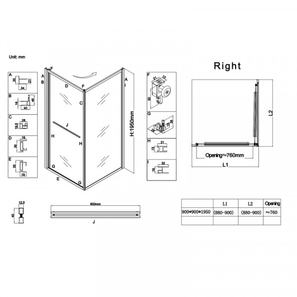 Душова кабіна без піддону Koer SR SC09-90x90x200-R-TR-07 прозоре скло Easy Clean 6мм Графіт (KR5772)